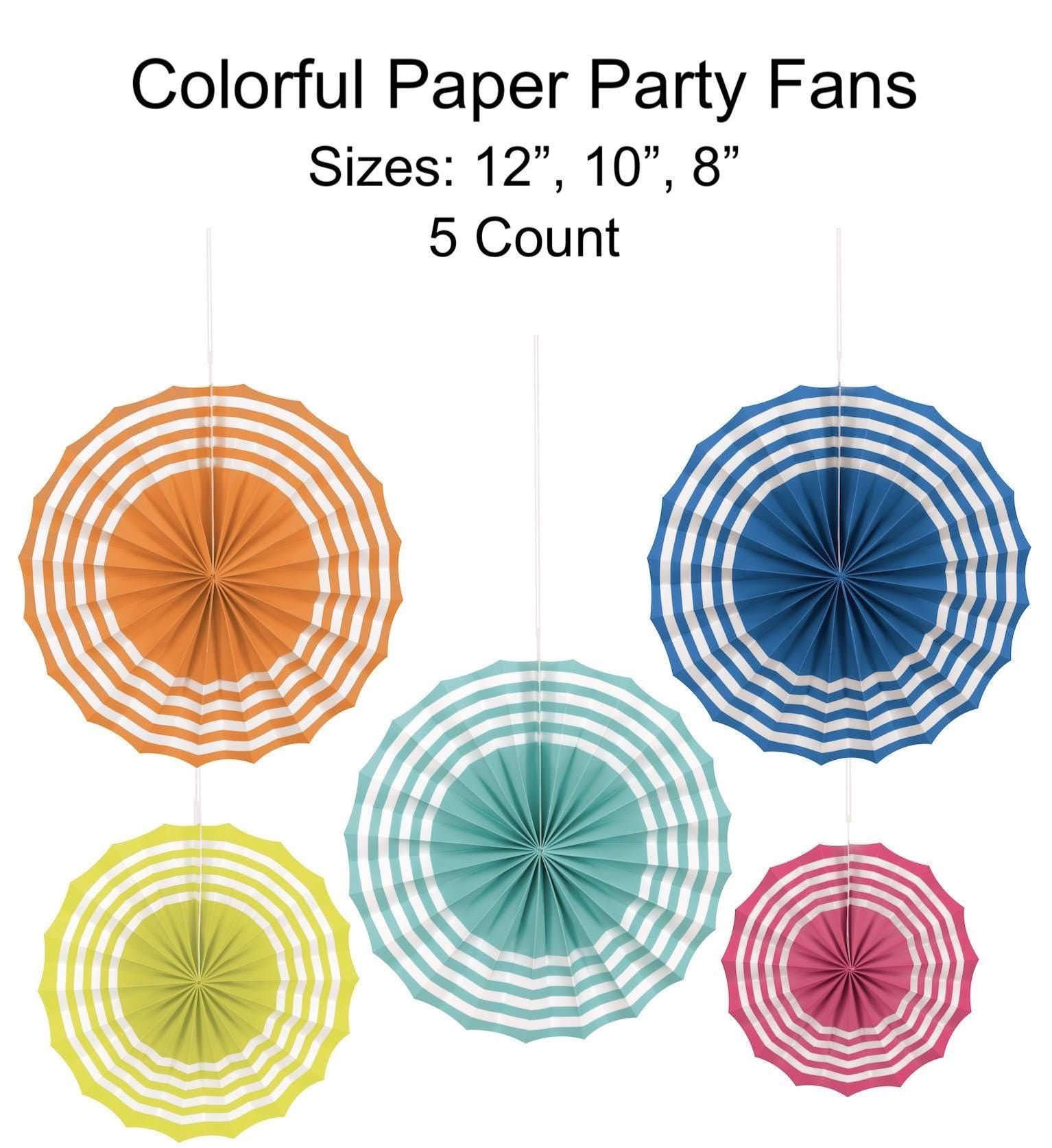 Colorful Striped Paper Fan Decorations 5ct - Stesha Party