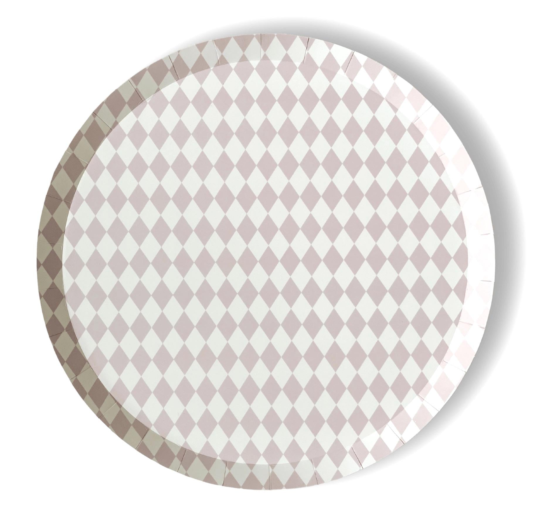Dusty Pink Harlequin Paper Plates - Stesha Party