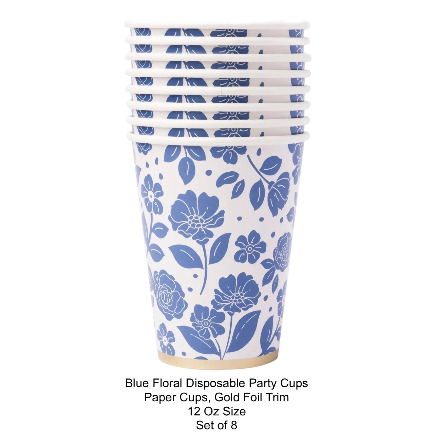 Elegant Blue Floral Party Cups 8ct - Stesha Party