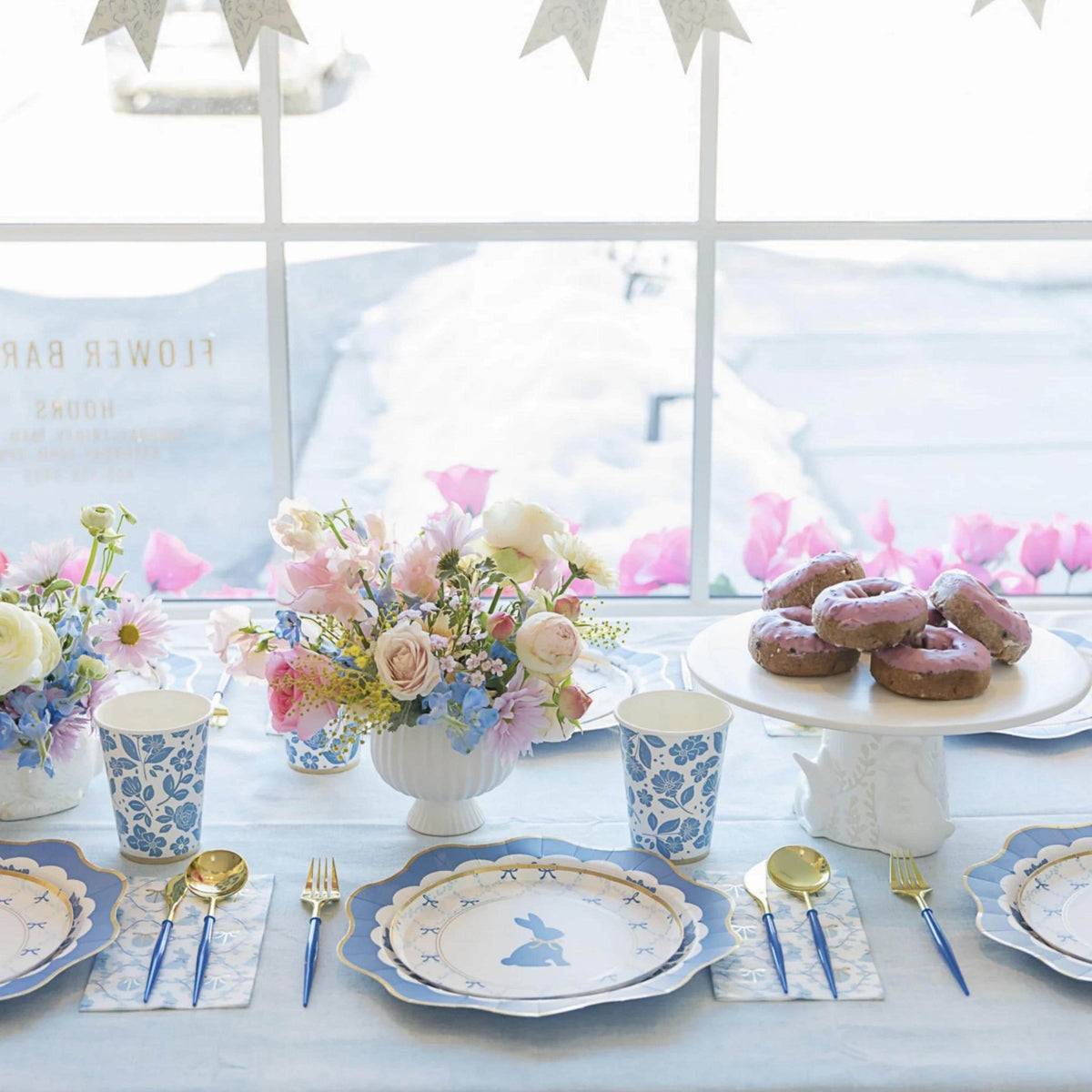 Elegant Blue Floral Party Cups 8ct - Stesha Party