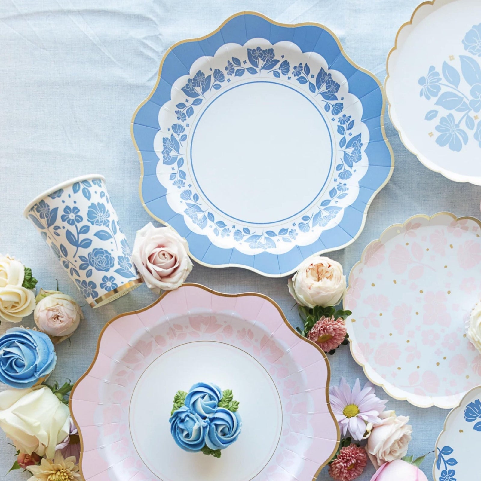 Elegant Blue Floral Party Cups 8ct - Stesha Party