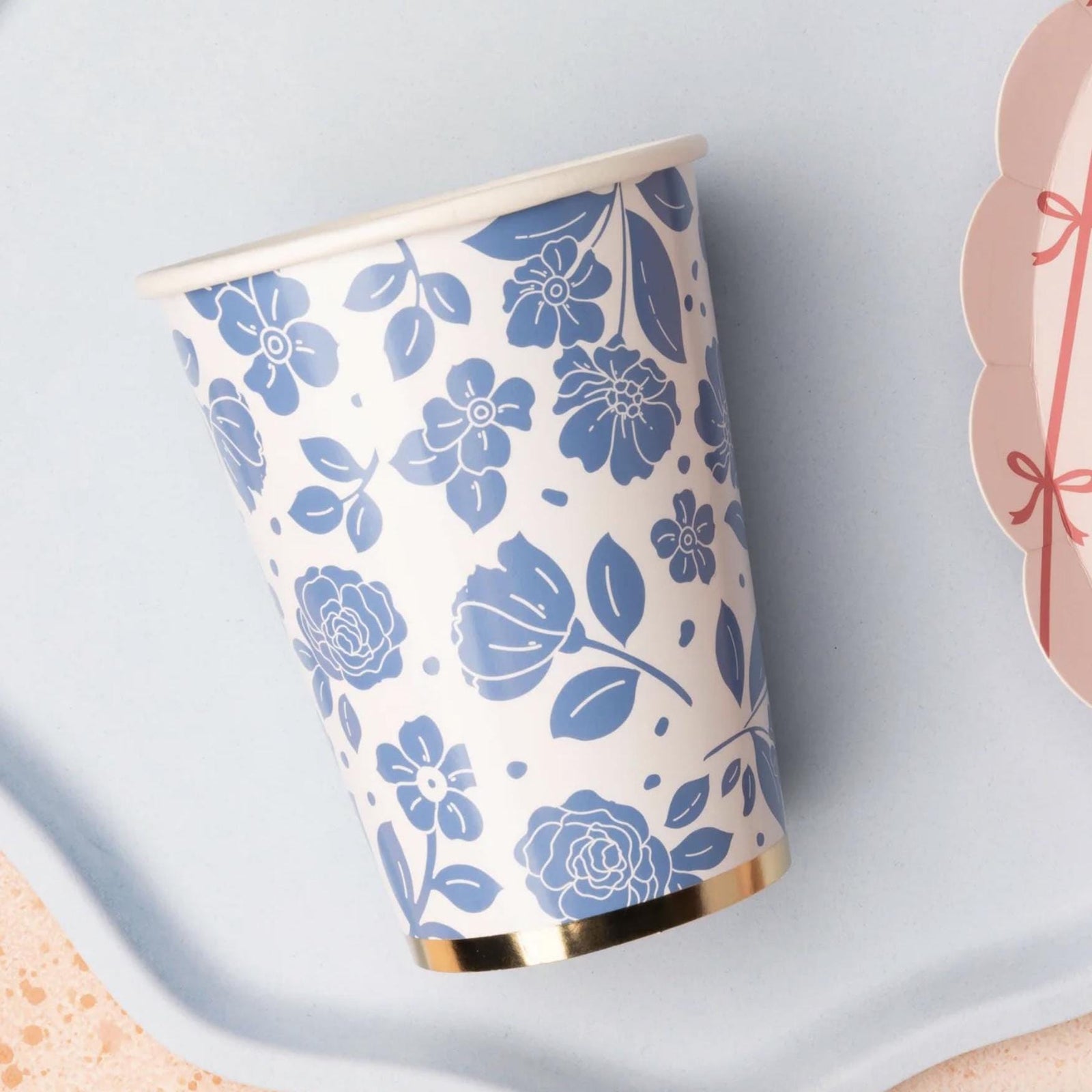 Elegant Blue Floral Party Cups 8ct - Stesha Party