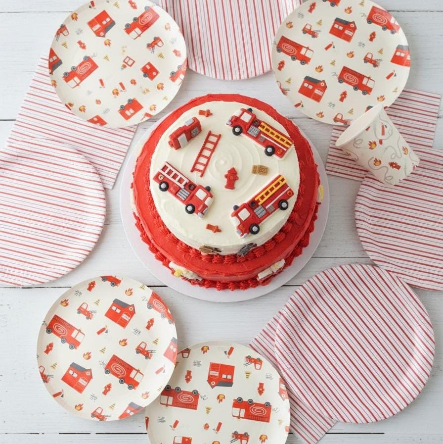 Fire Truck Plates 8ct - Stesha Party