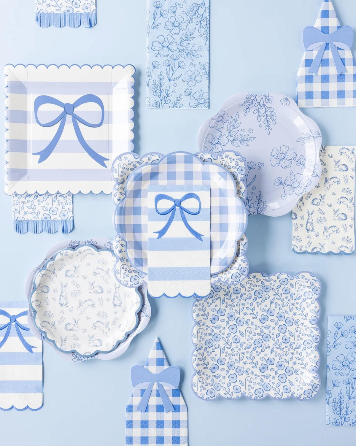 Floral Blue Bunny Paper Dessert Plates 8ct - Stesha Party