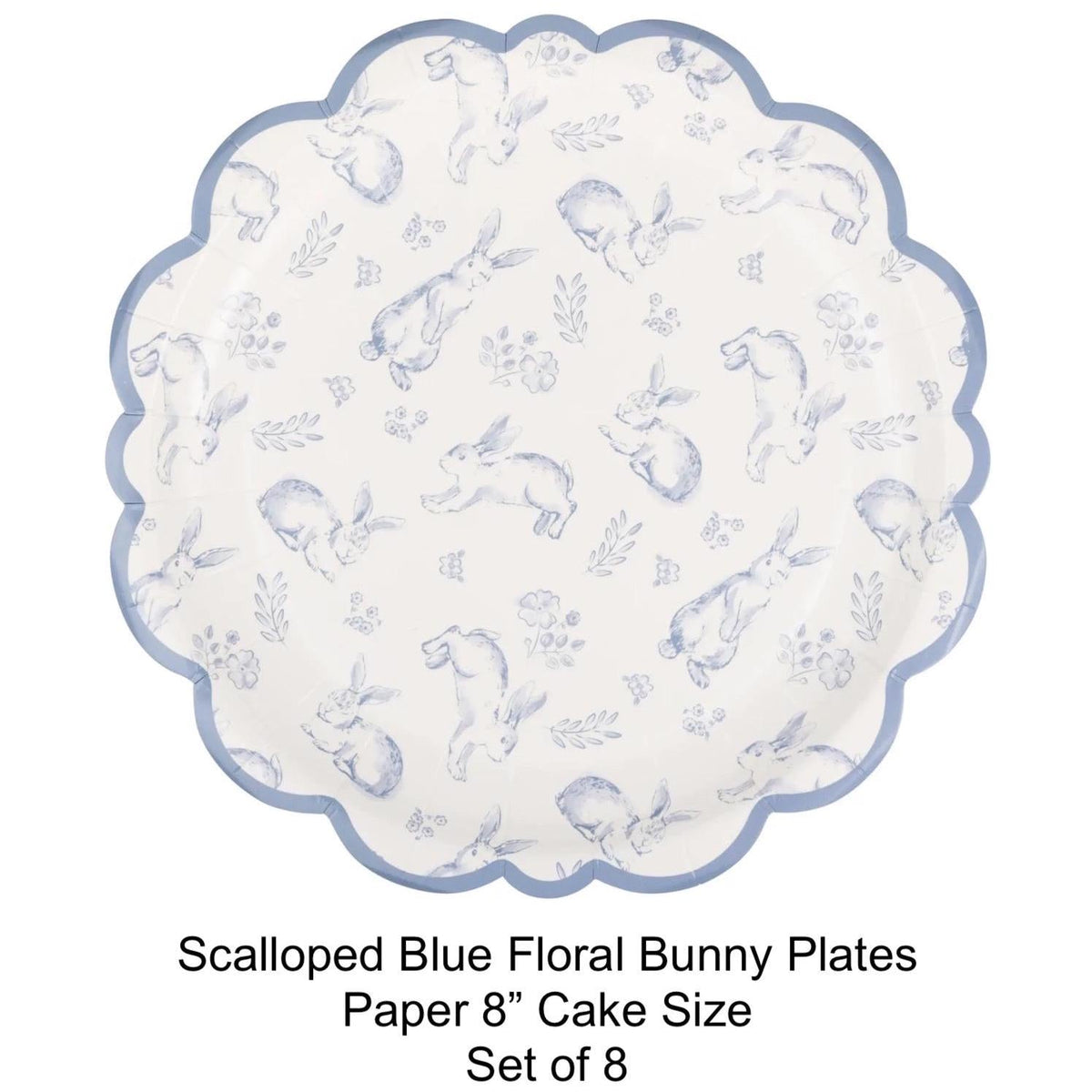 Floral Blue Bunny Paper Dessert Plates 8ct - Stesha Party