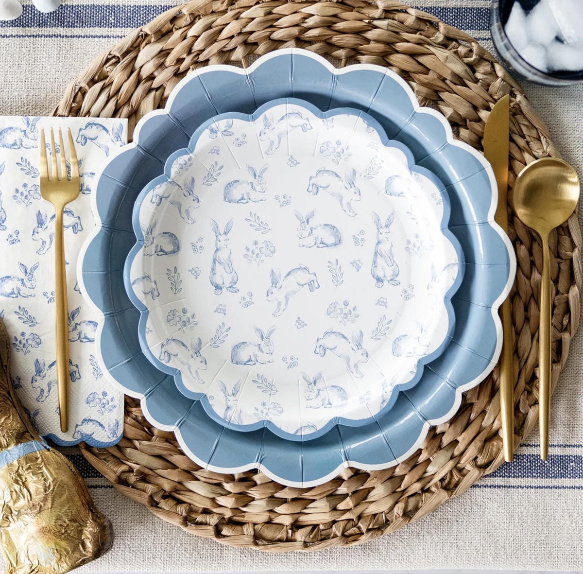 Floral Blue Bunny Paper Dessert Plates 8ct - Stesha Party