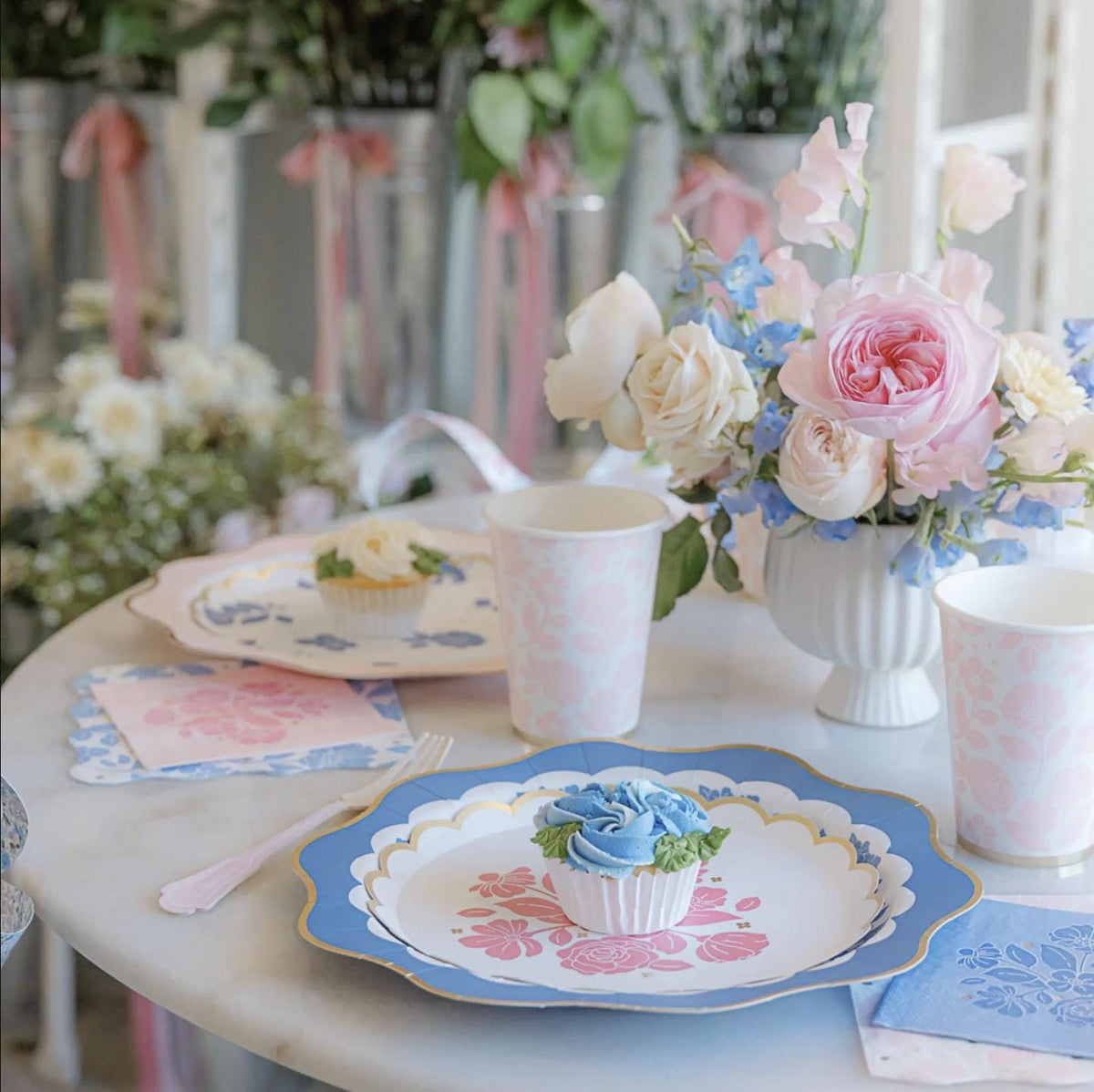 Floral Blue Luncheon Napkins 20ct - Stesha Party