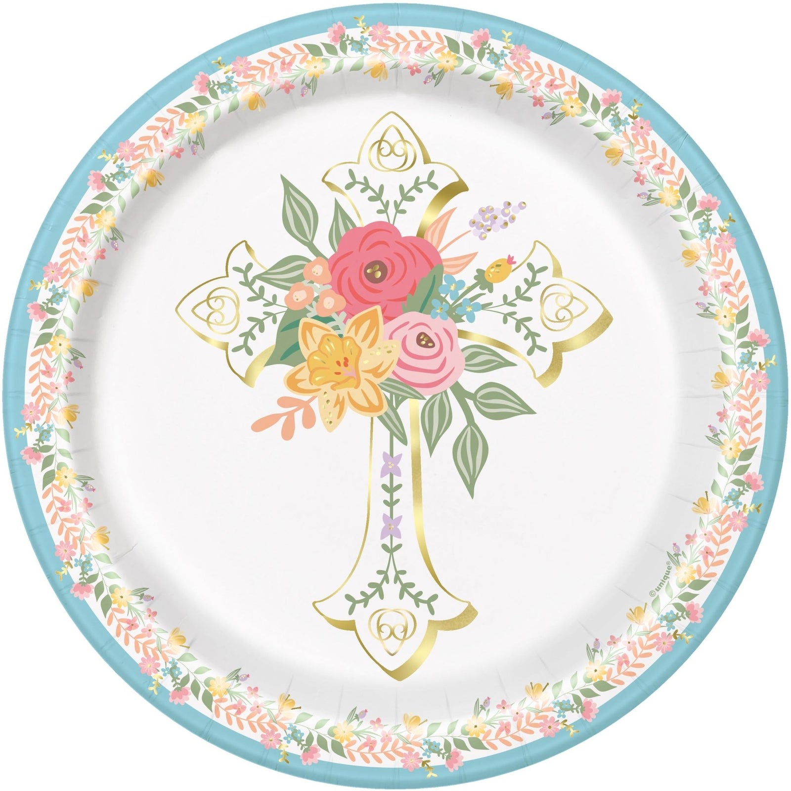 Floral Cross Paper Dinner Plates 8ct - Stesha Party