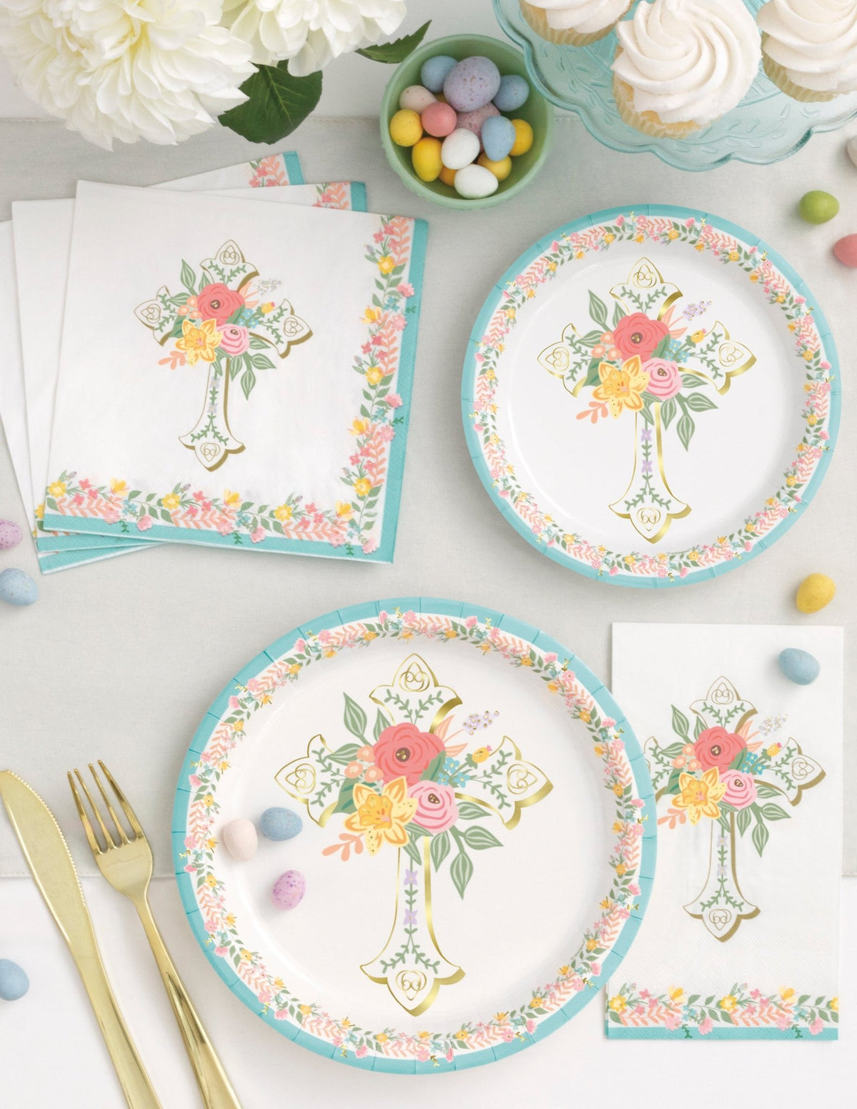 Floral Cross Paper Dinner Plates 8ct - Stesha Party