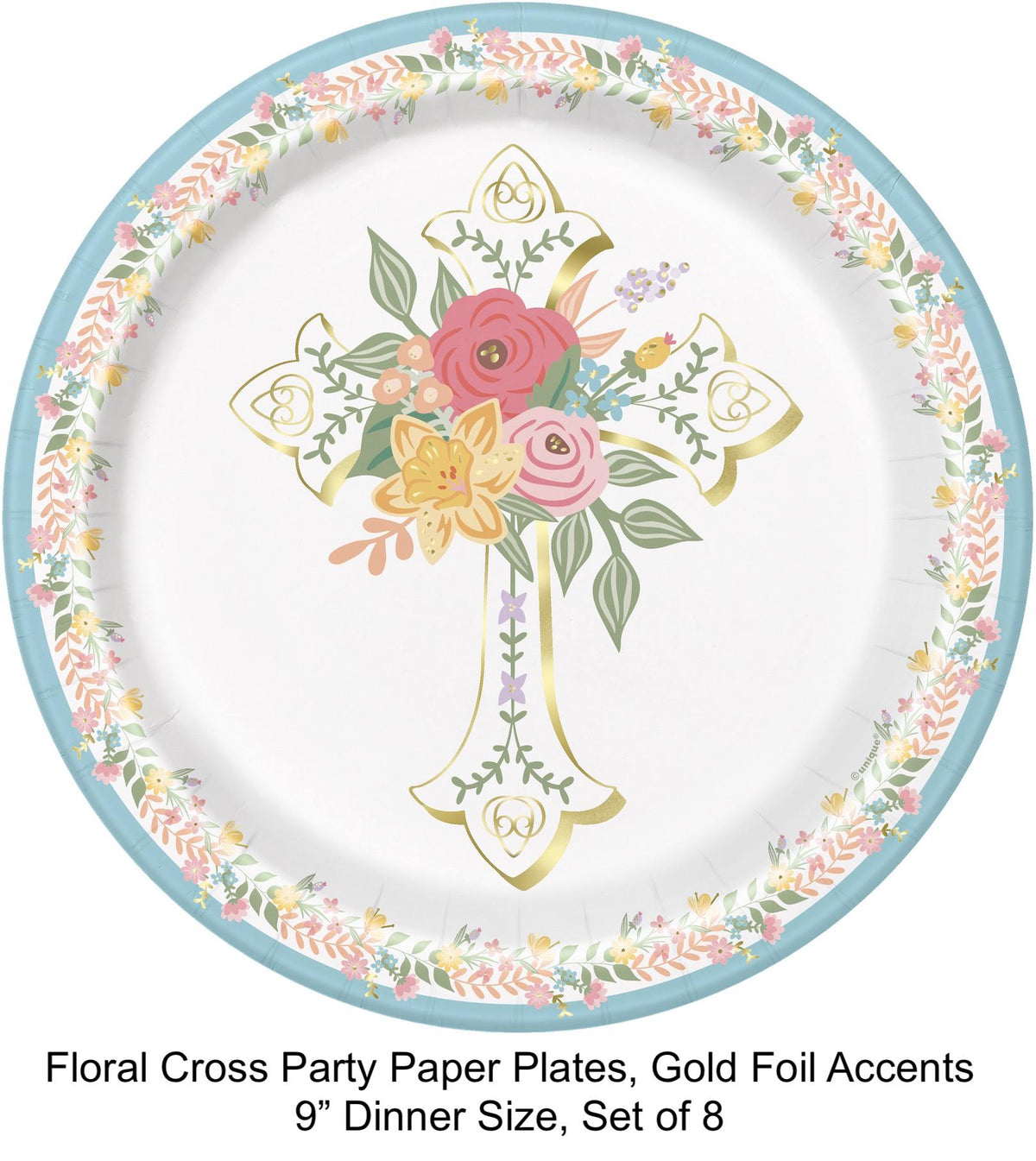 Floral Cross Paper Dinner Plates 8ct - Stesha Party