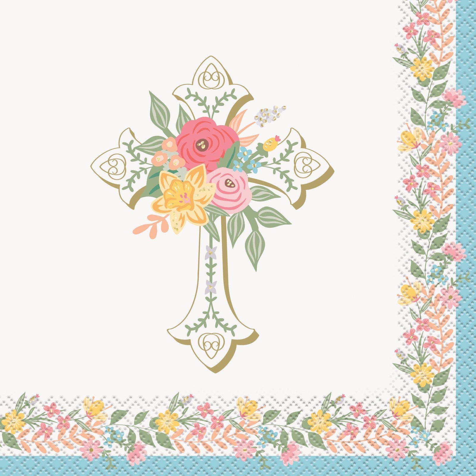 Floral Cross Paper Luncheon Napkins 16ct - Stesha Party