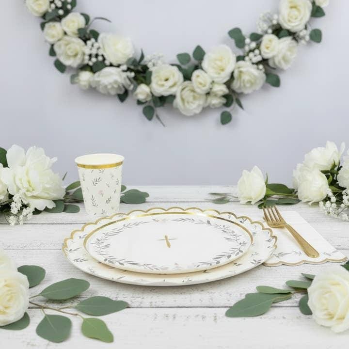 Floral Gold Foil Cross Plates 8ct - Stesha Party