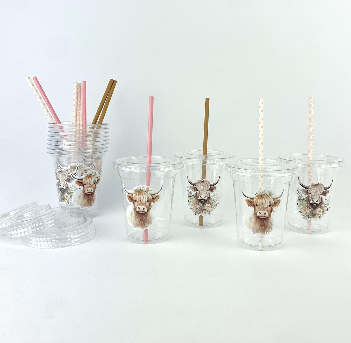 Floral Highland Cow Cups - Stesha Party