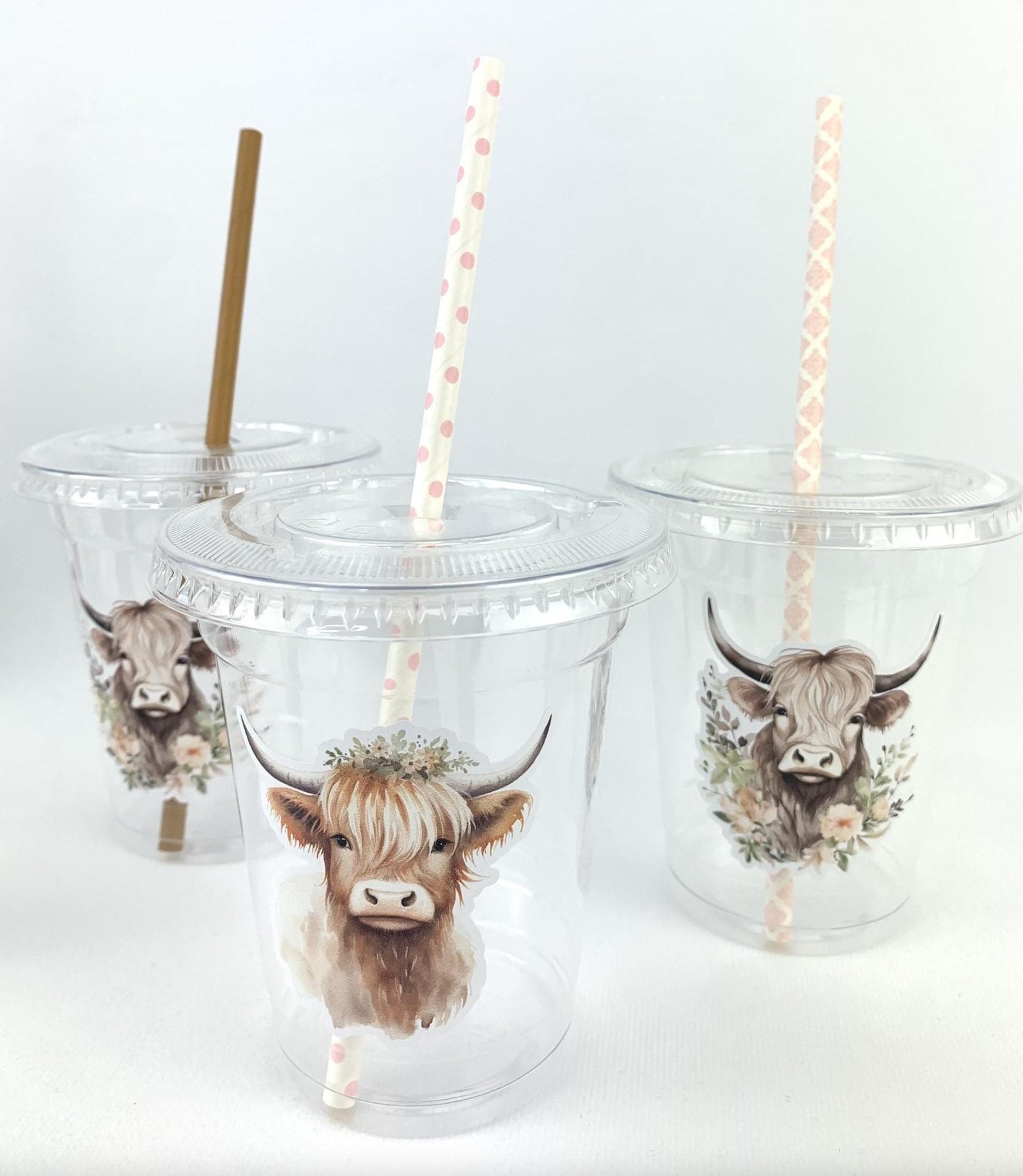 Floral Highland Cow Cups - Stesha Party