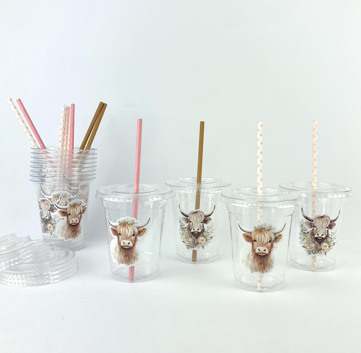 Floral Highland Cow Cups - Stesha Party
