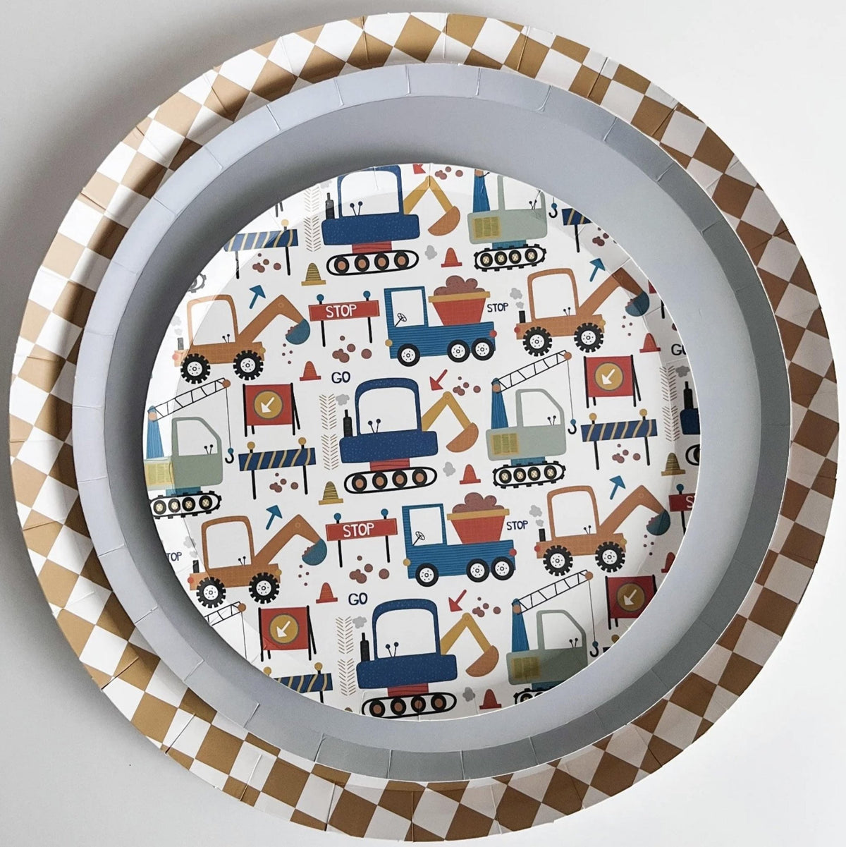 Gold Checkered Party Plates 8ct - Stesha Party