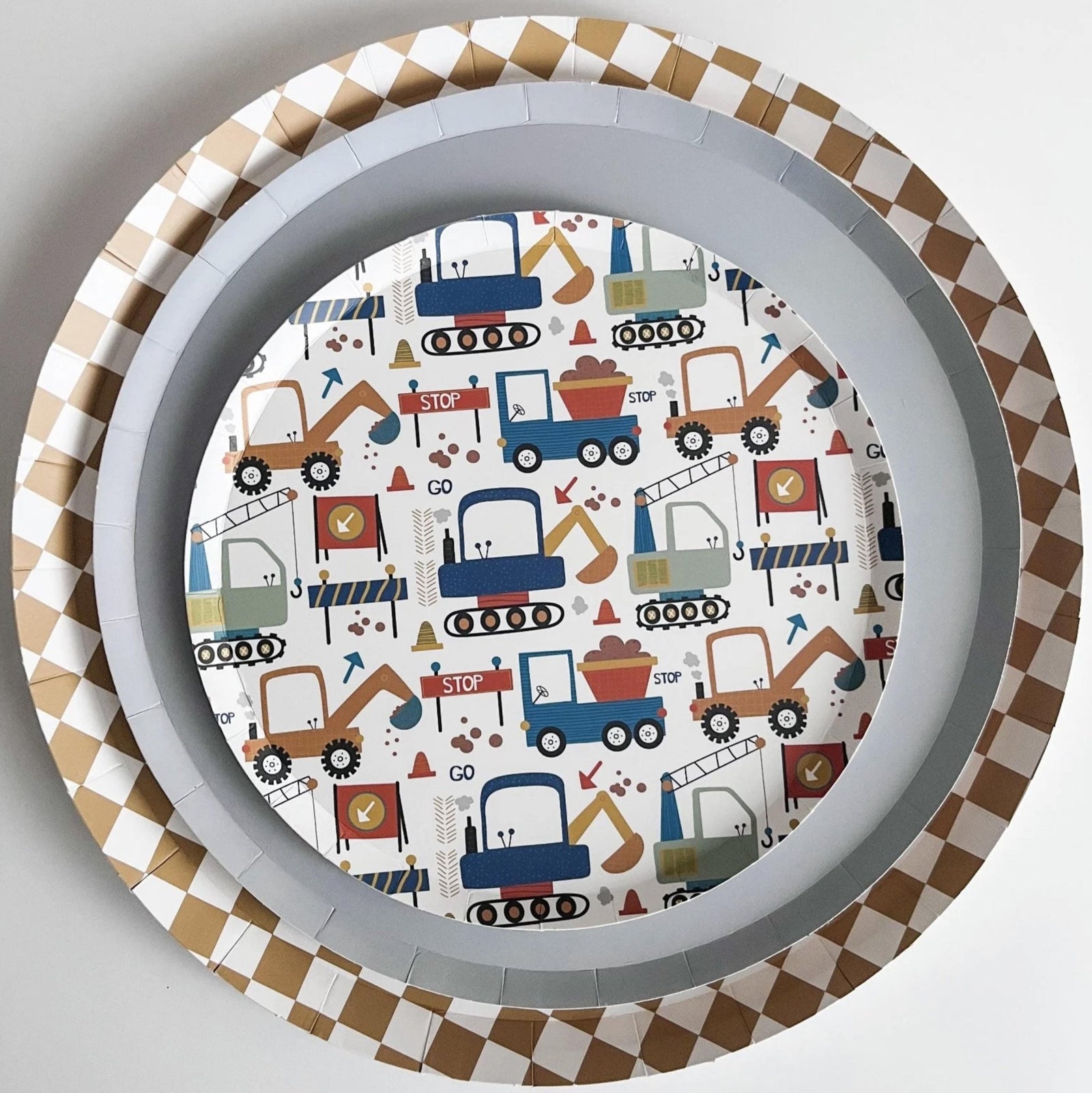 Gold Checkered Party Plates 8ct - Stesha Party