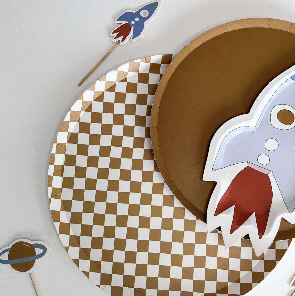 Gold Checkered Party Plates 8ct - Stesha Party