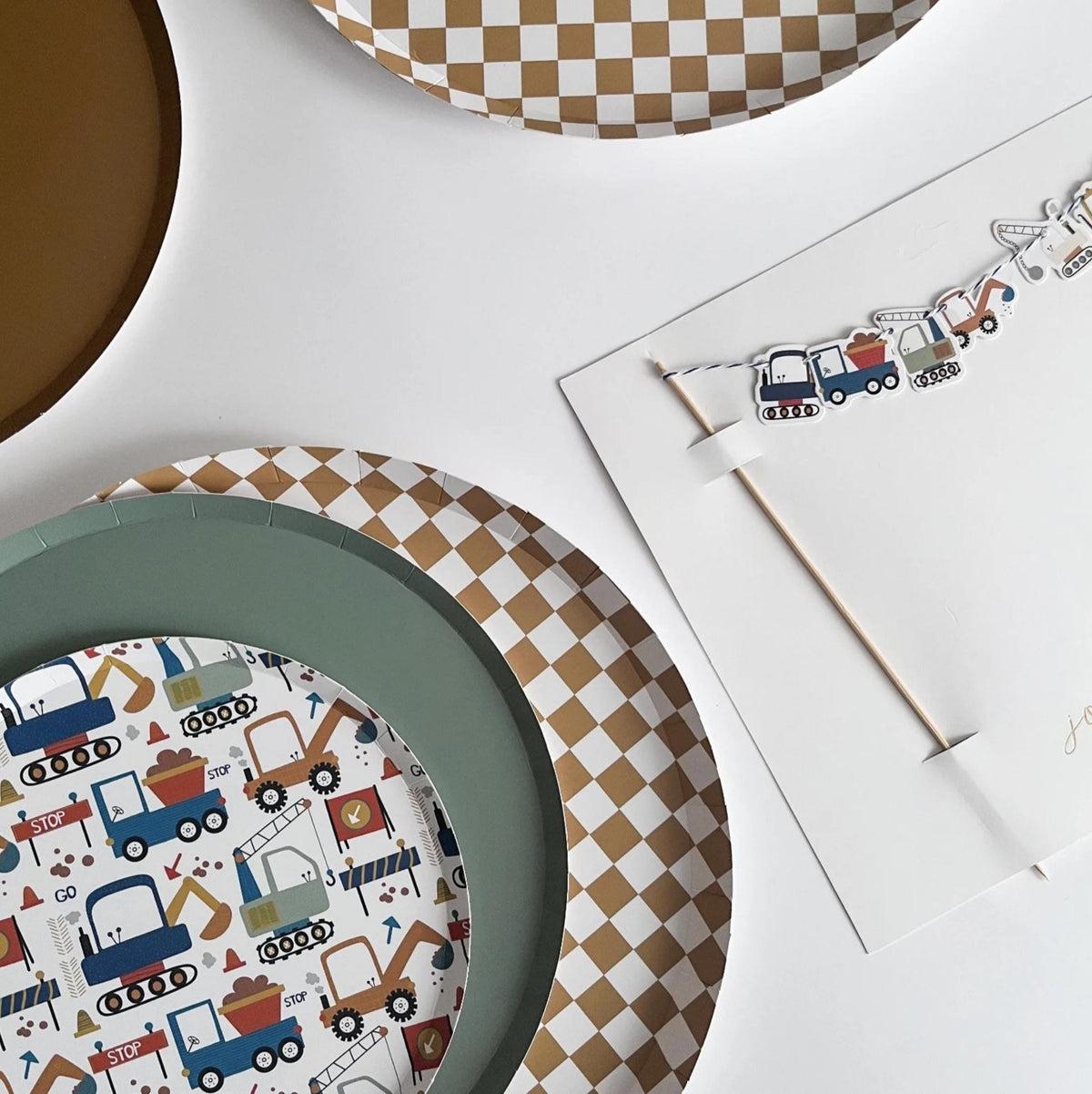 Gold Checkered Party Plates 8ct - Stesha Party