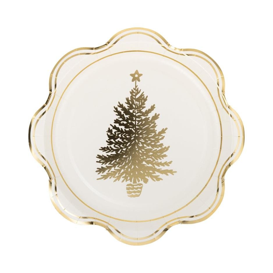 Gold Christmas Tree Paper Plates 9” - Stesha Party