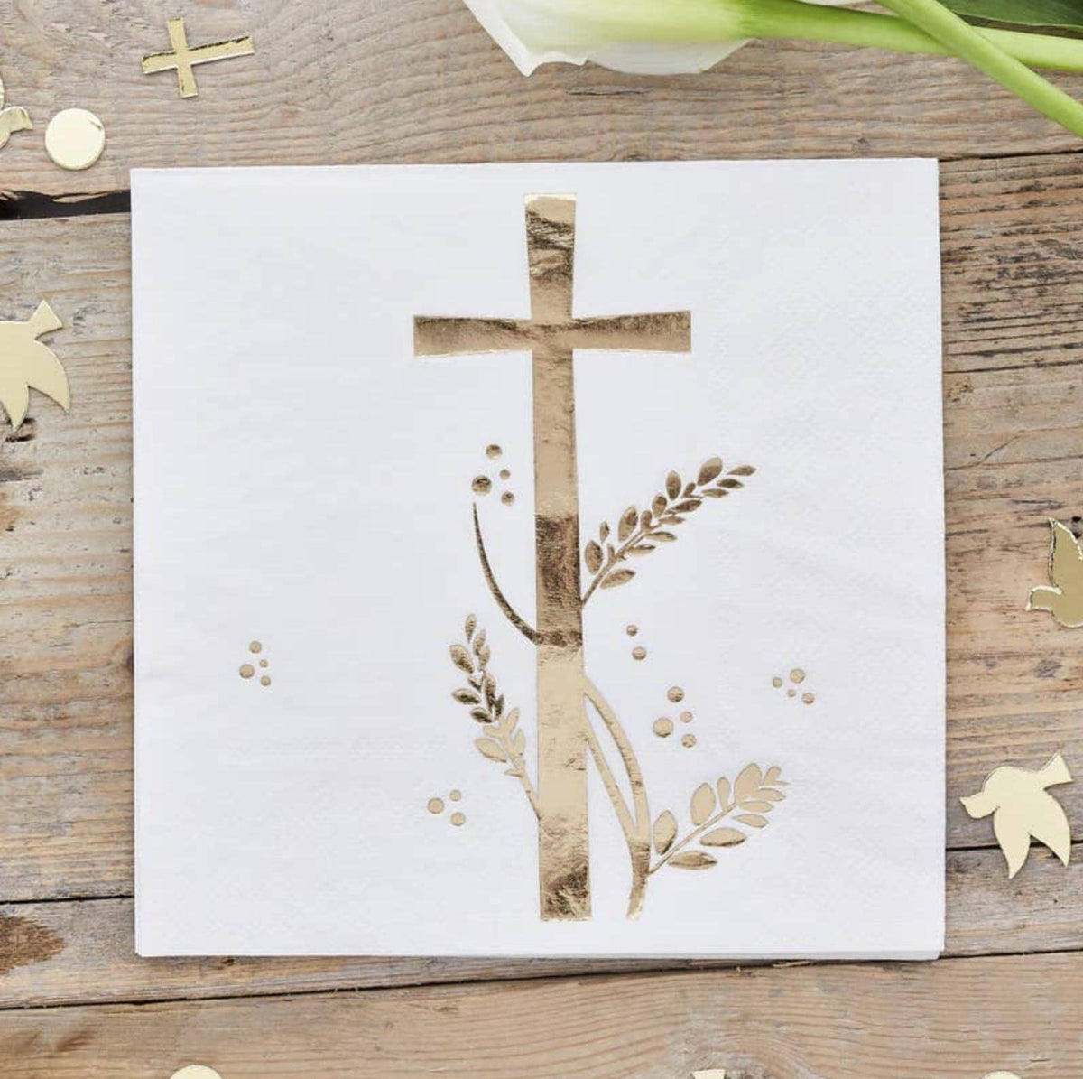 Gold Cross Communion Napkins 16ct - Stesha Party