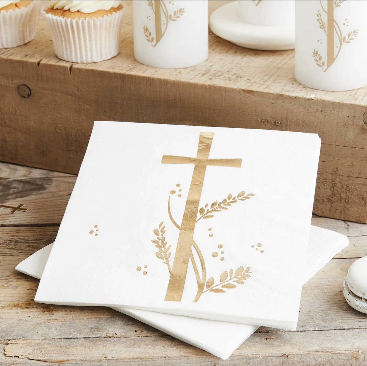 Gold Cross Communion Napkins 16ct - Stesha Party