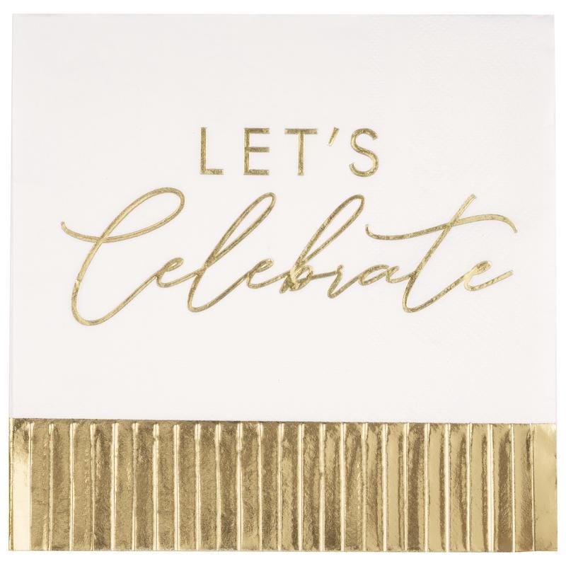 Gold Foil Fringe Let’s Celebrate Napkins - Stesha Party