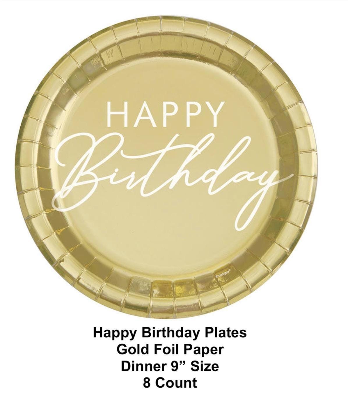 Gold Foil Happy Birthday Plates 8ct - Stesha Party