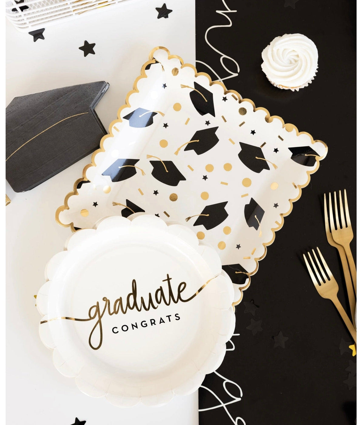 Gold Foil Scalloped Congrats Graduate Paper Plates 8ct - Stesha Party