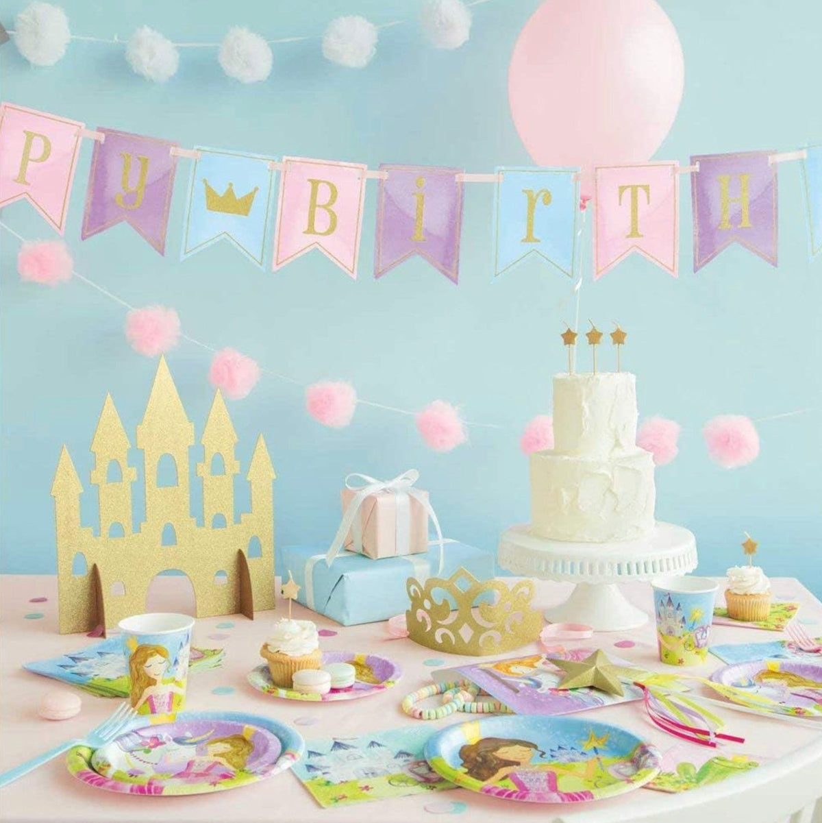 Gold Glitter Princess Party Castle Centerpiece - Stesha Party