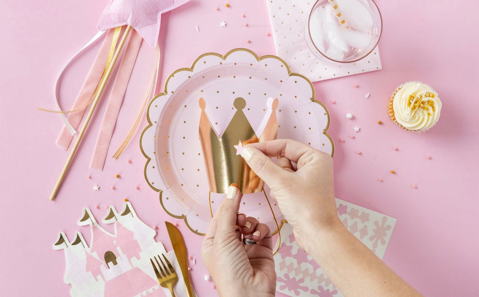 Gold Princess Party Crowns & Sticker Sheets - Stesha Party