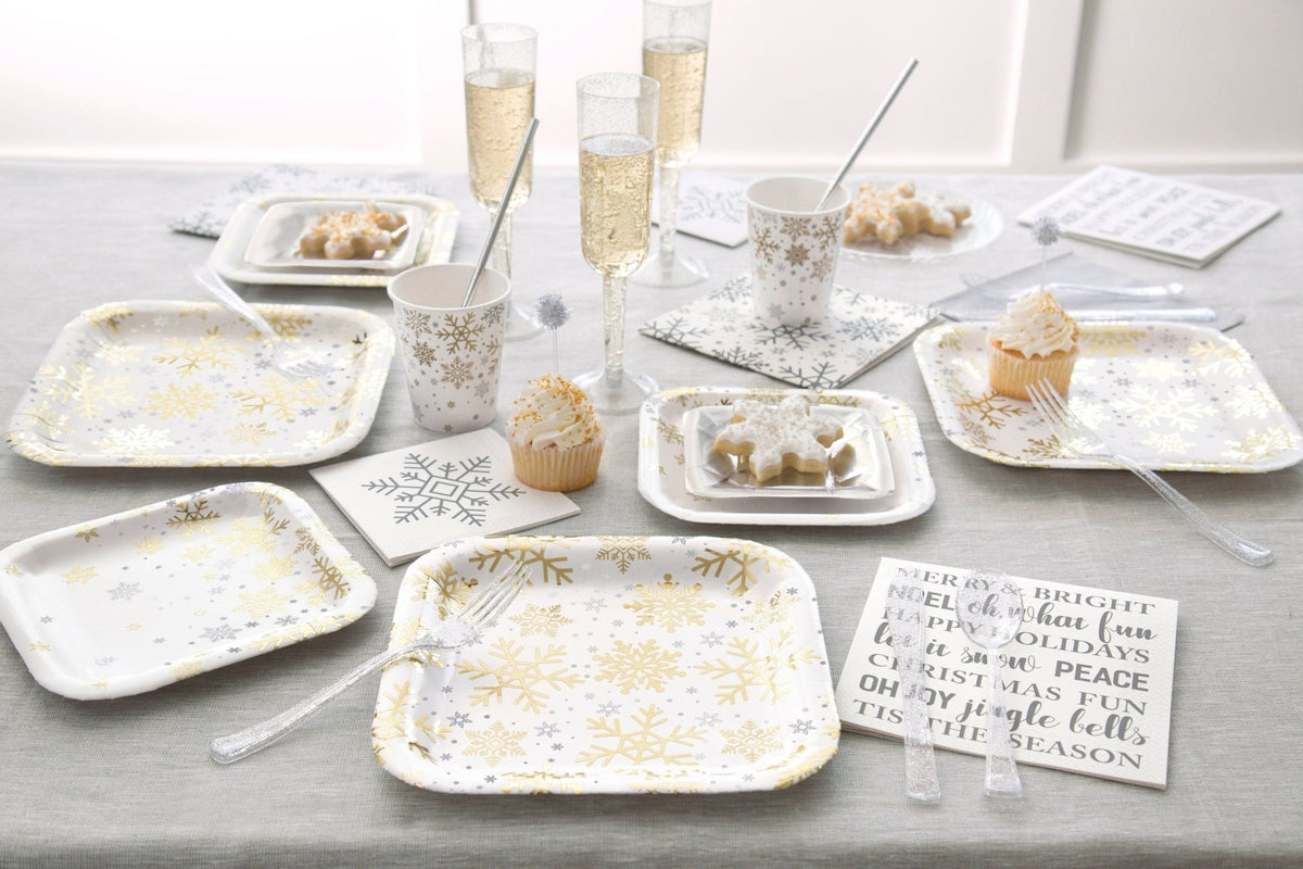 Gold & Silver Snowflake Dinner Plates - Stesha Party