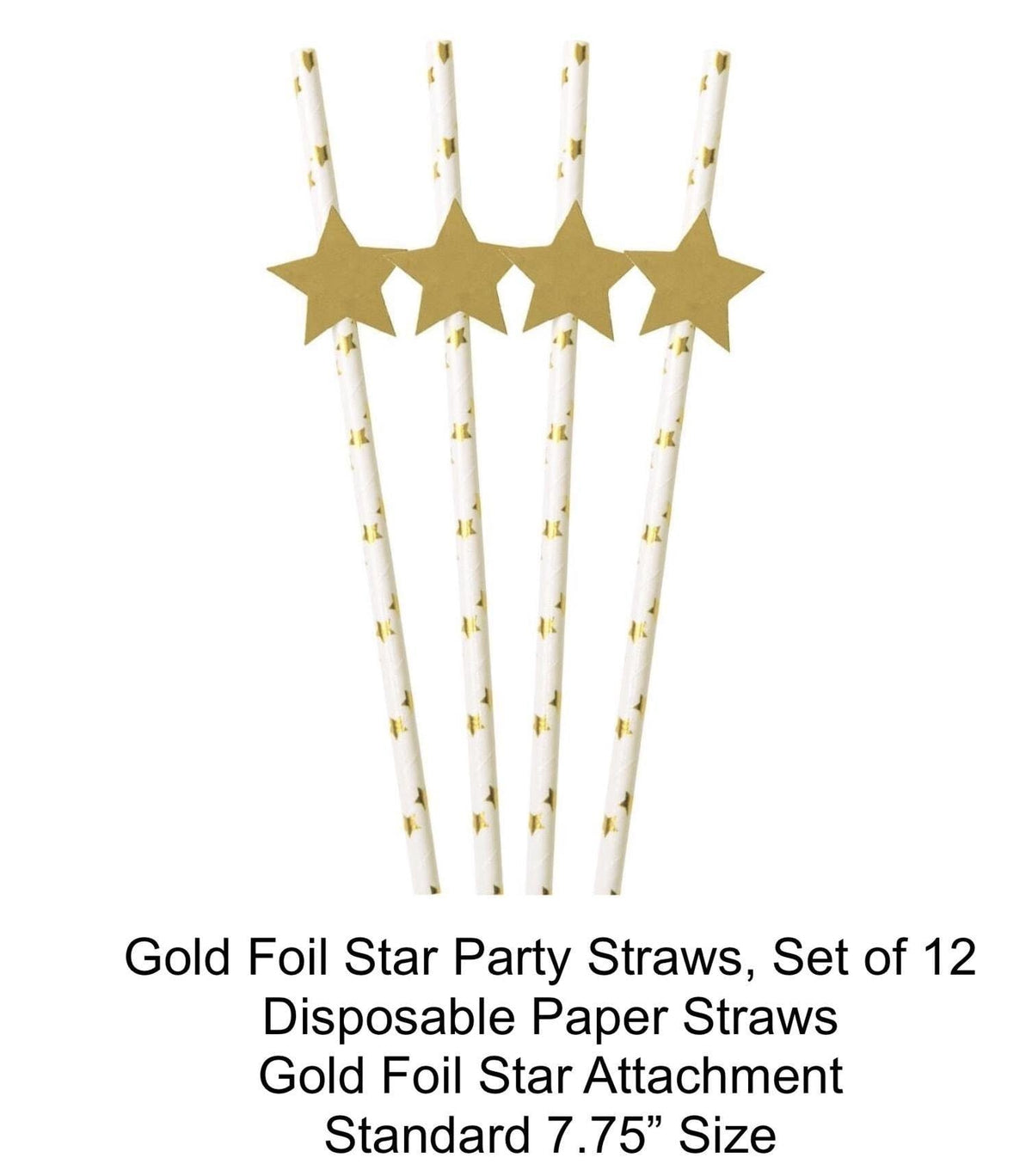 Gold Star Party Straws 12ct - Stesha Party
