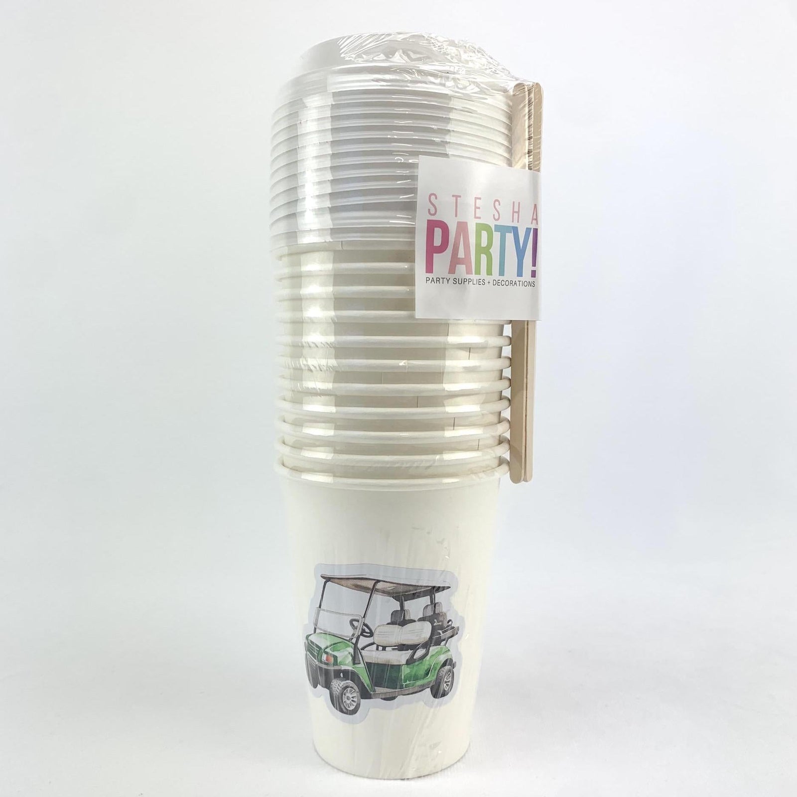Golf Party Paper Cups with Lids & Stir Sticks 12ct - Stesha Party