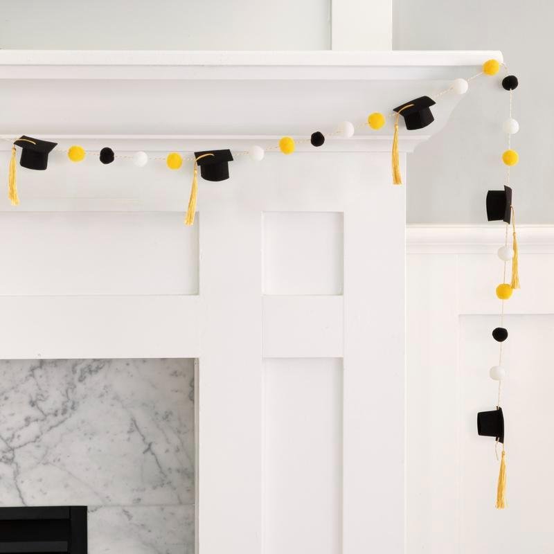 Grad Cap Pom Pom Garland Banner - Stesha Party