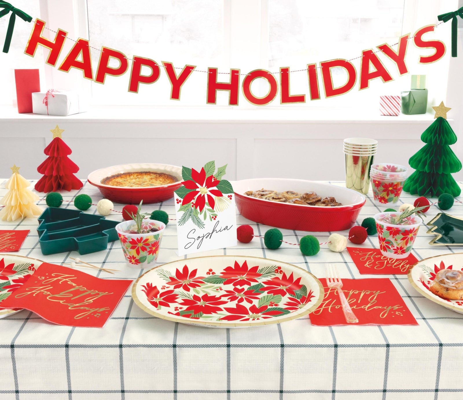 Green and Cream Gingham Tablecloth 54" x 84" - Stesha Party