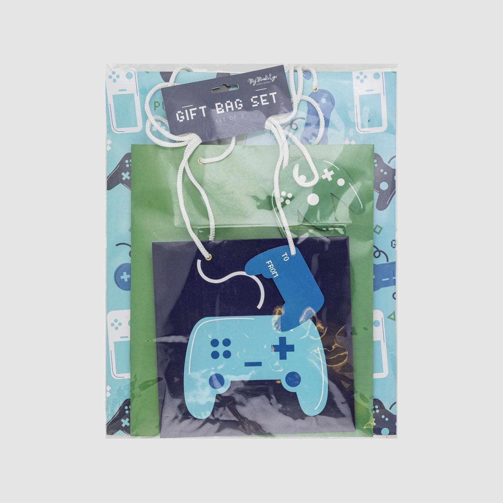 Green & Blue Video Game Birthday Gift Bags 3ct - Stesha Party