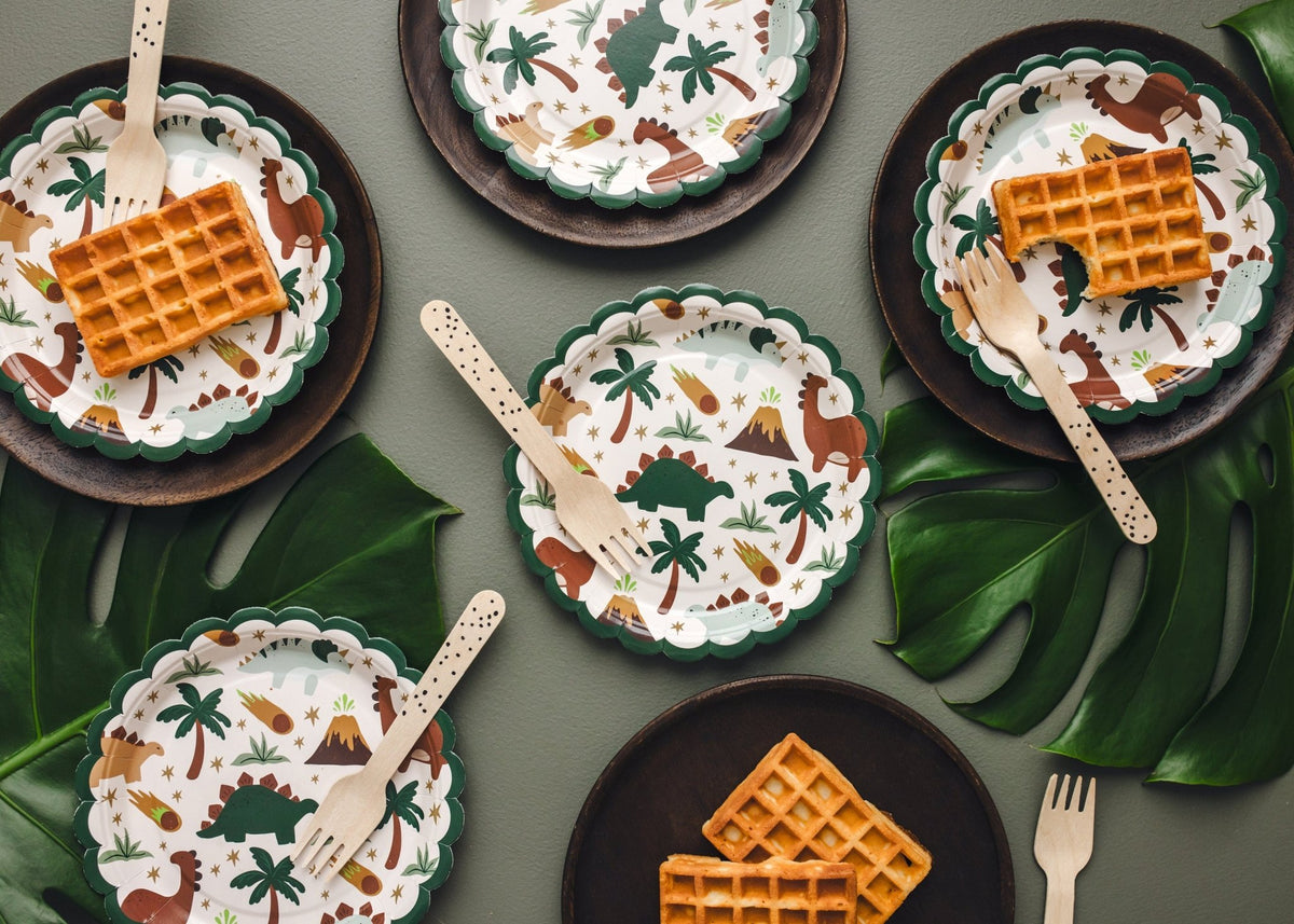 Green & Brown Scalloped Dinosaur Paper Cake Plates - Stesha Party