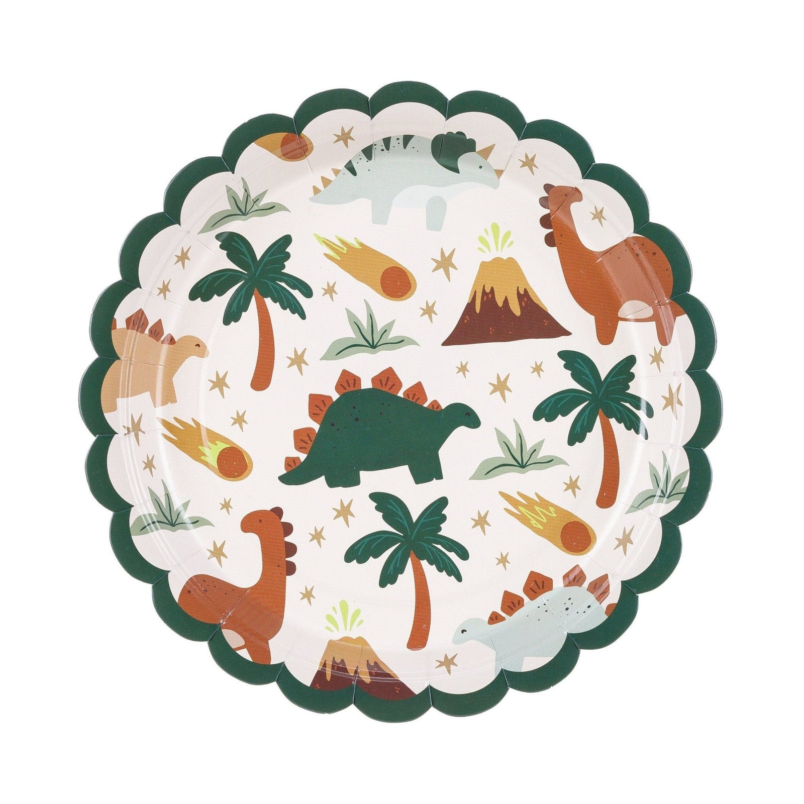 Green & Brown Scalloped Dinosaur Paper Cake Plates - Stesha Party