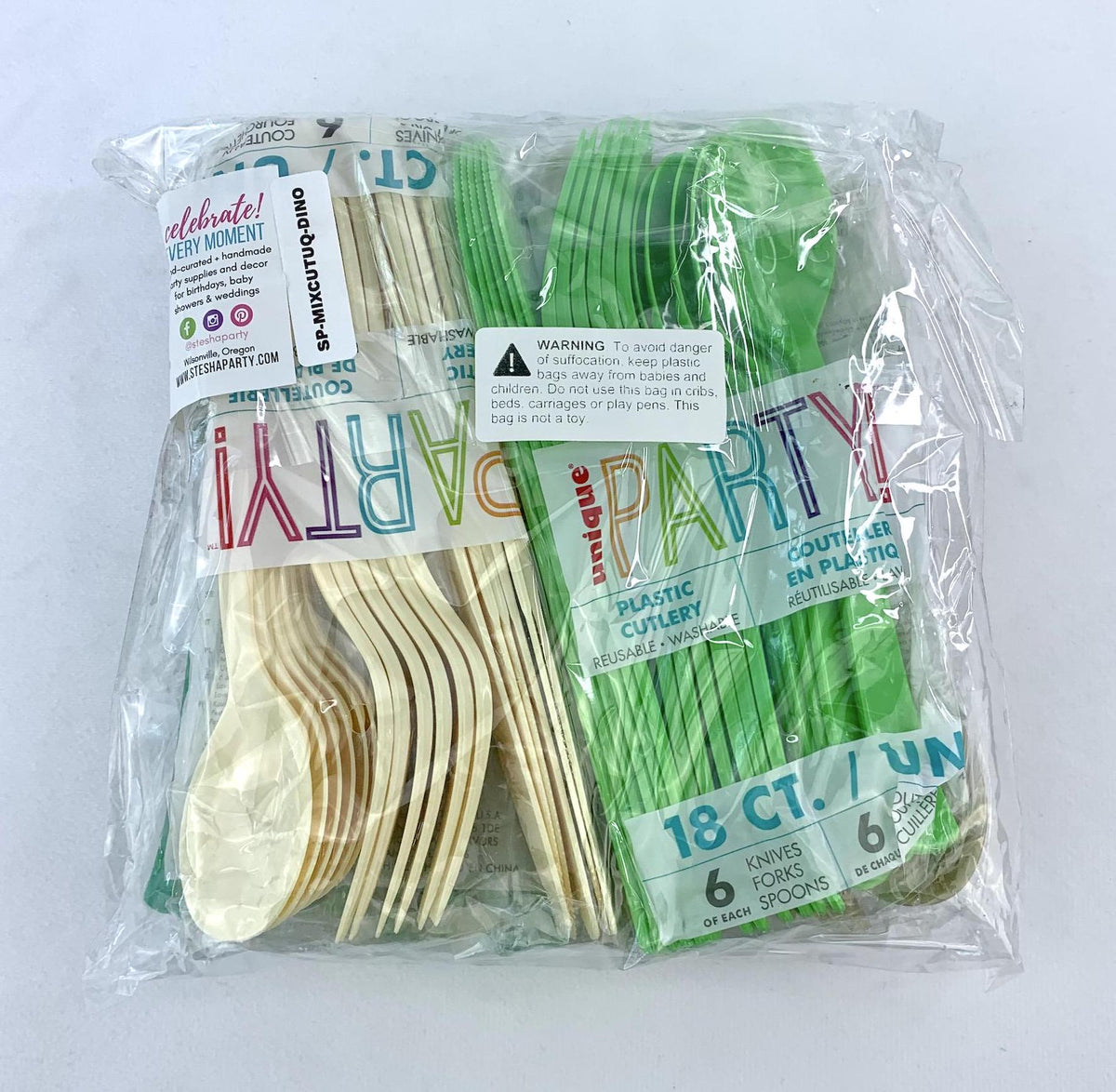 Green Gold & Ivory Plastic Cutlery, 24 Guests - Stesha Party