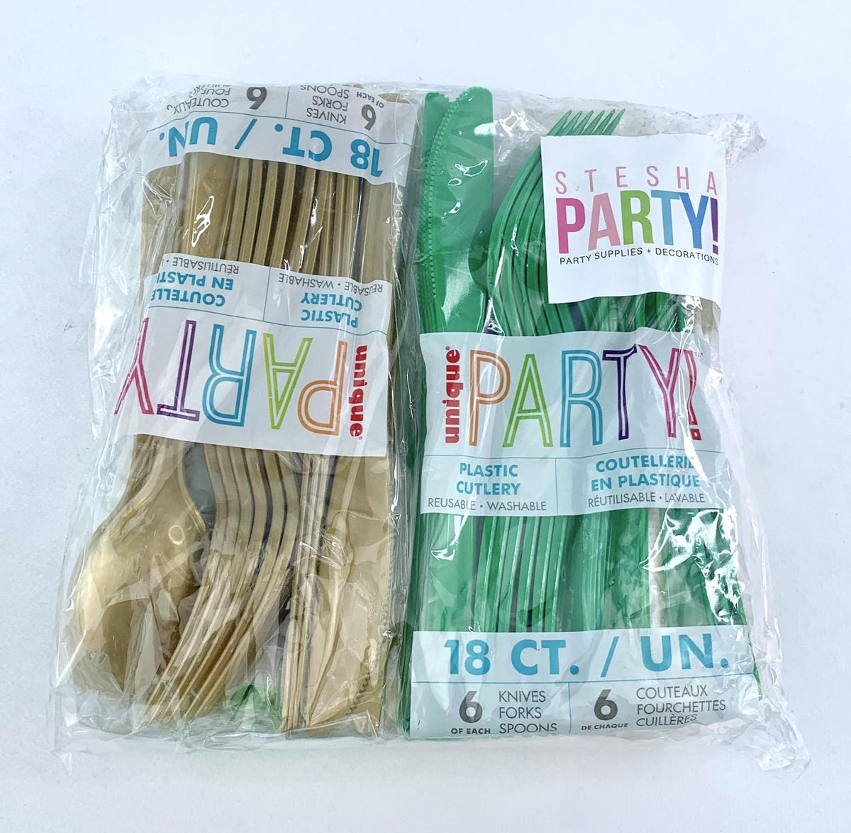 Green Gold & Ivory Plastic Cutlery, 24 Guests - Stesha Party