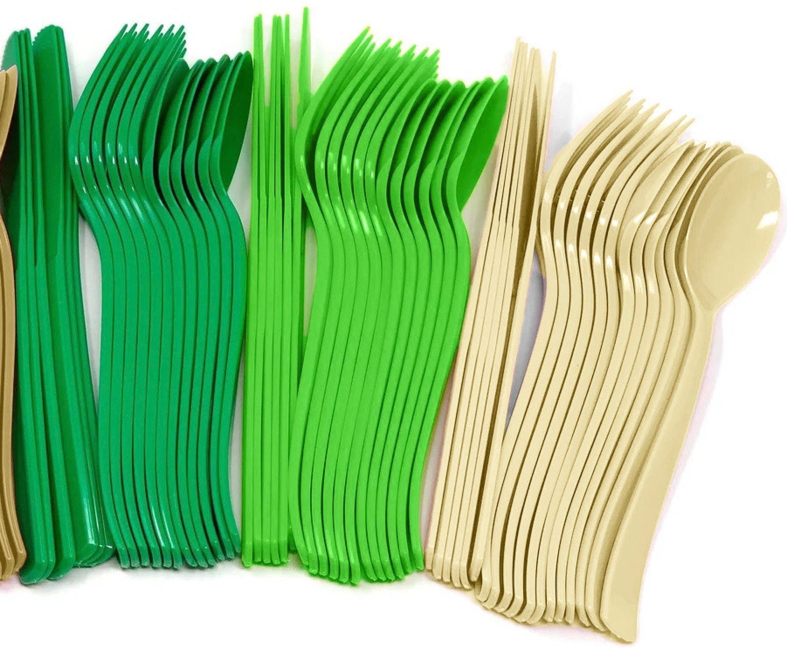 Green Gold & Ivory Plastic Cutlery, 24 Guests - Stesha Party