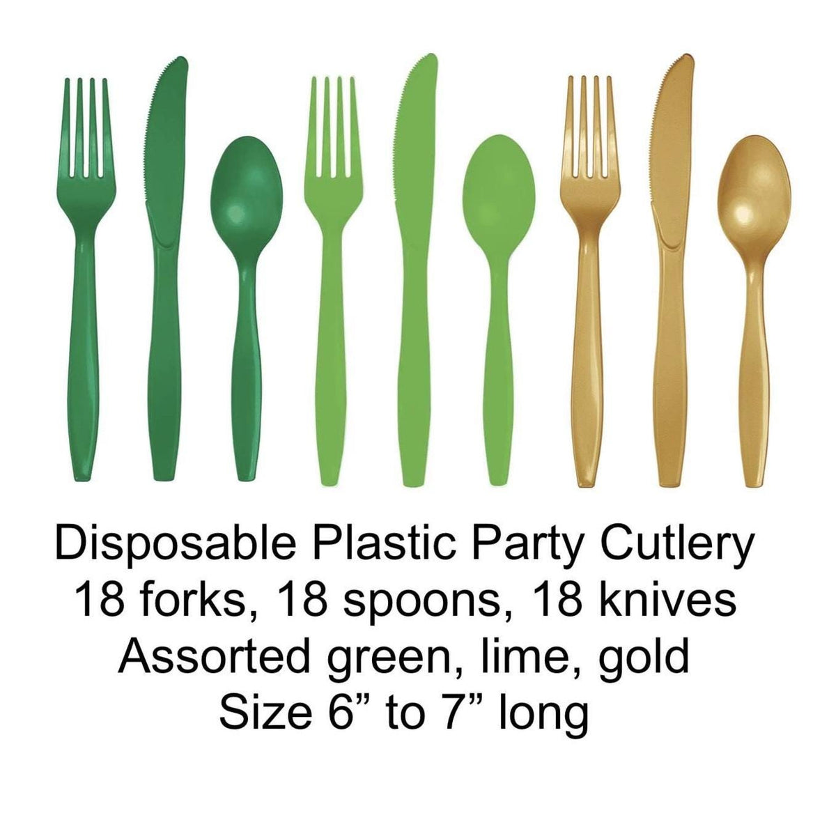 Green Lime & Gold Plastic Cutlery 18 Guests - Stesha Party