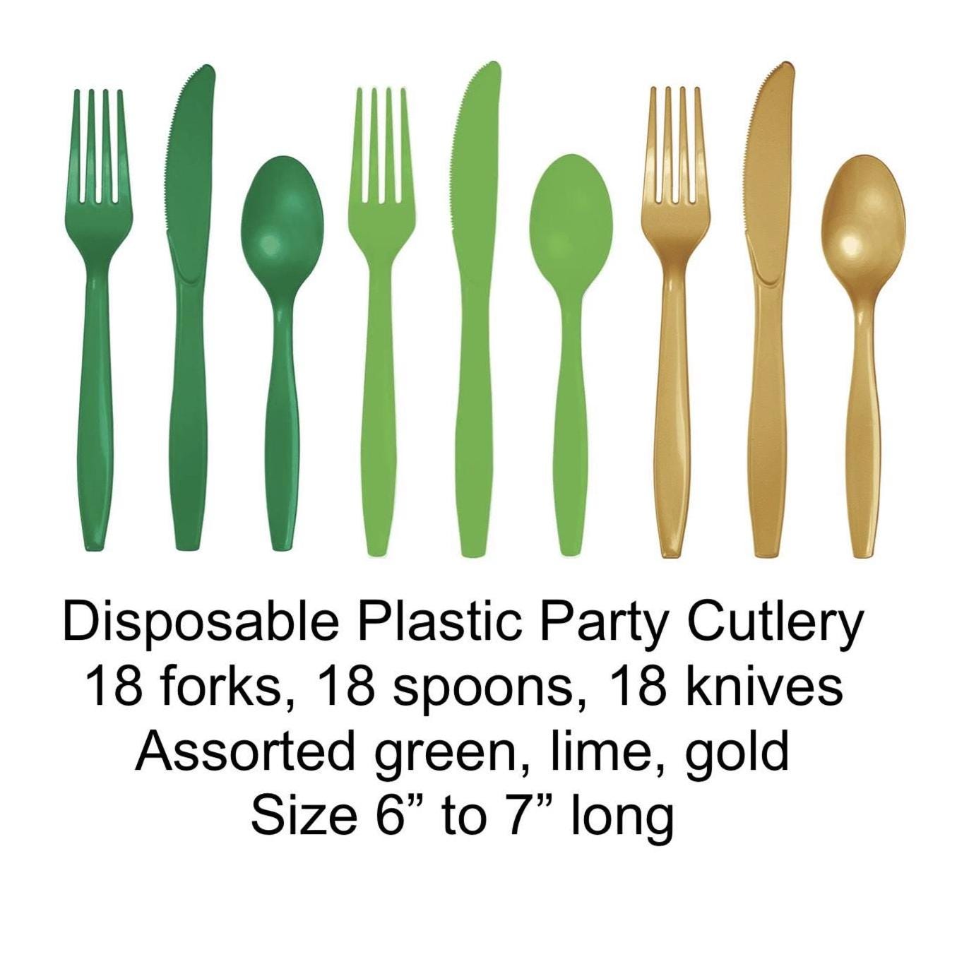 Green Lime & Gold Plastic Cutlery 18 Guests - Stesha Party