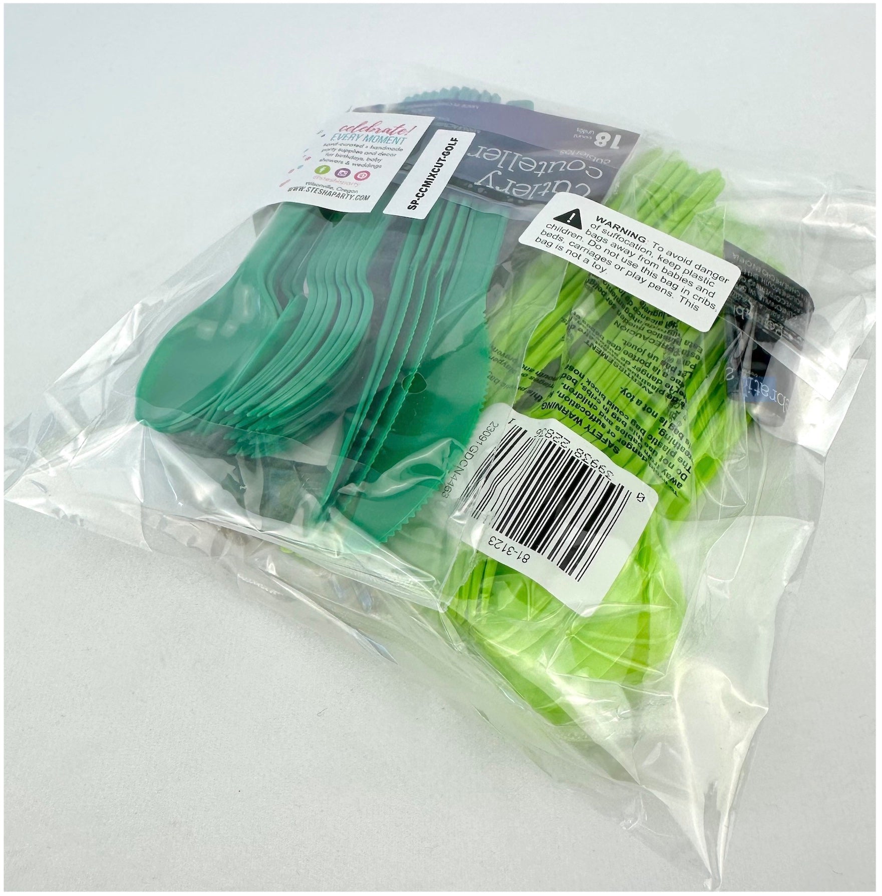 Green Lime & Gold Plastic Cutlery 18 Guests - Stesha Party