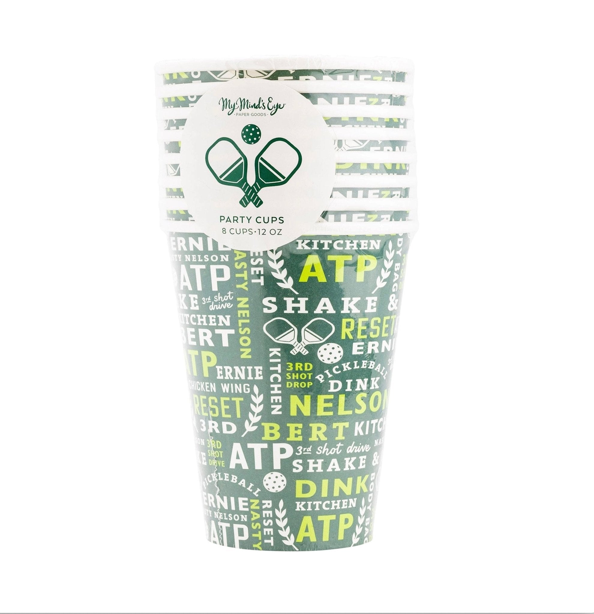 Green Pickleball Party Paper Cups 8ct - Stesha Party