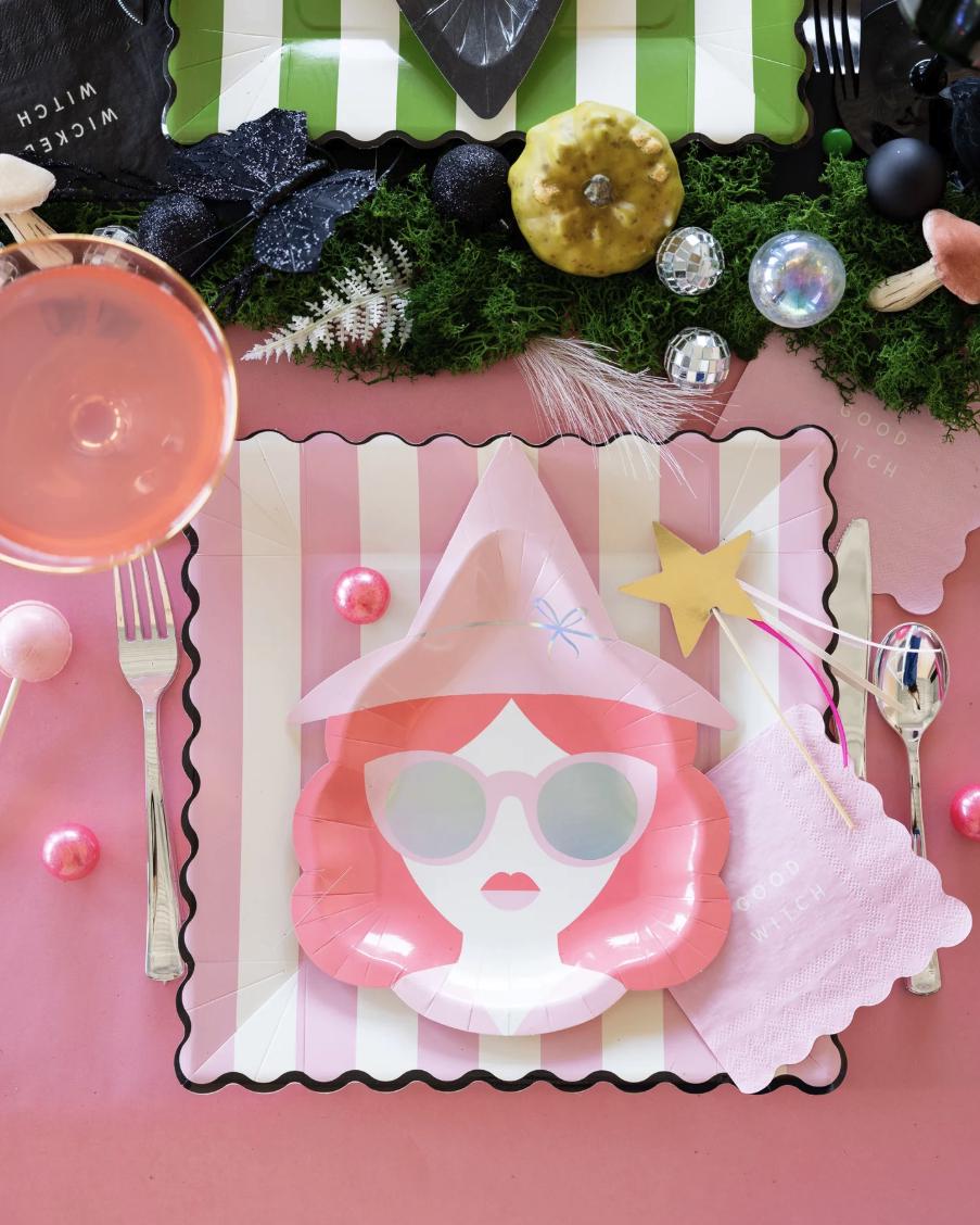 Green & Pink Stripe Plates 8ct - Stesha Party