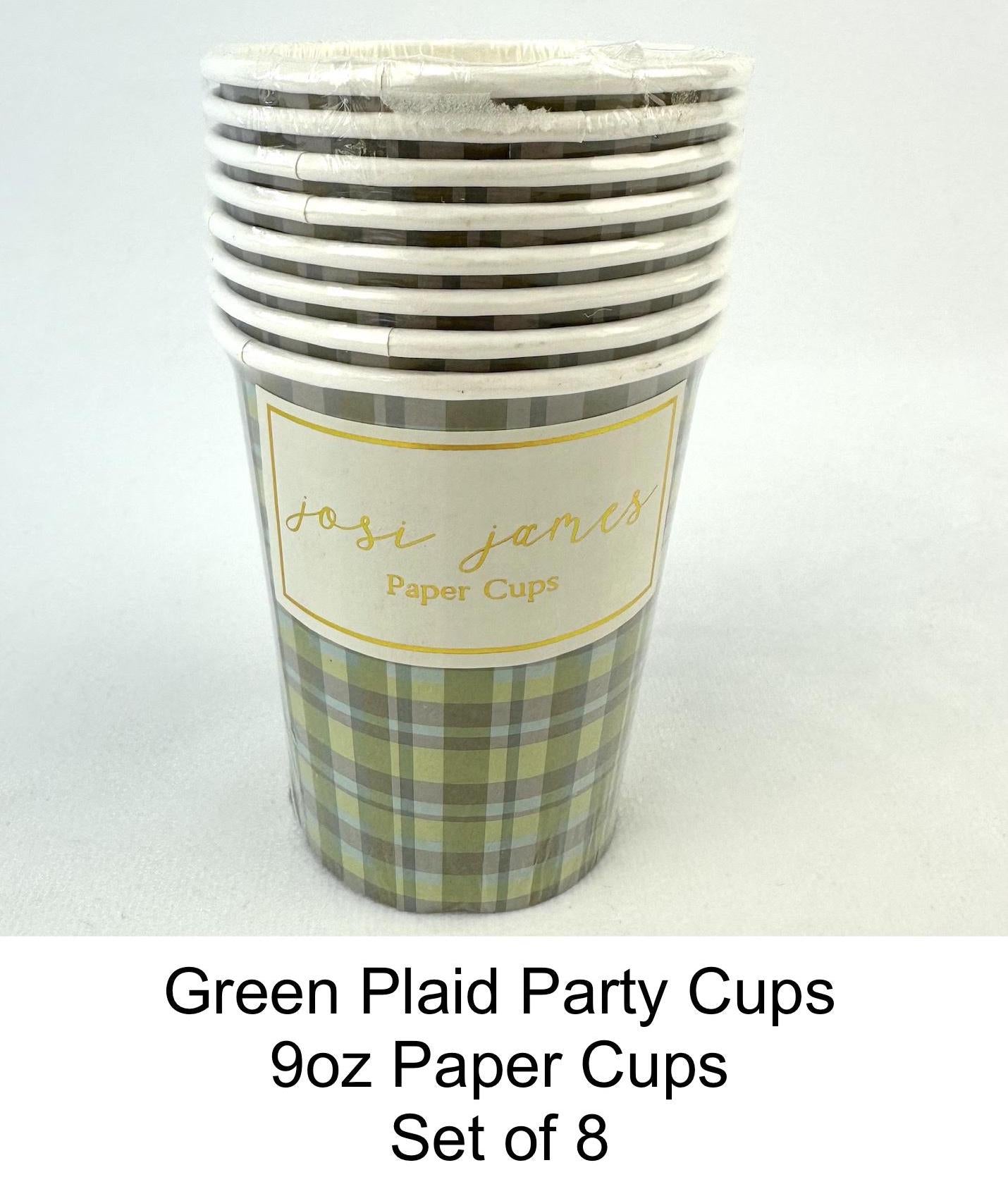 Green Plaid Paper Cups 9oz 8ct - Stesha Party