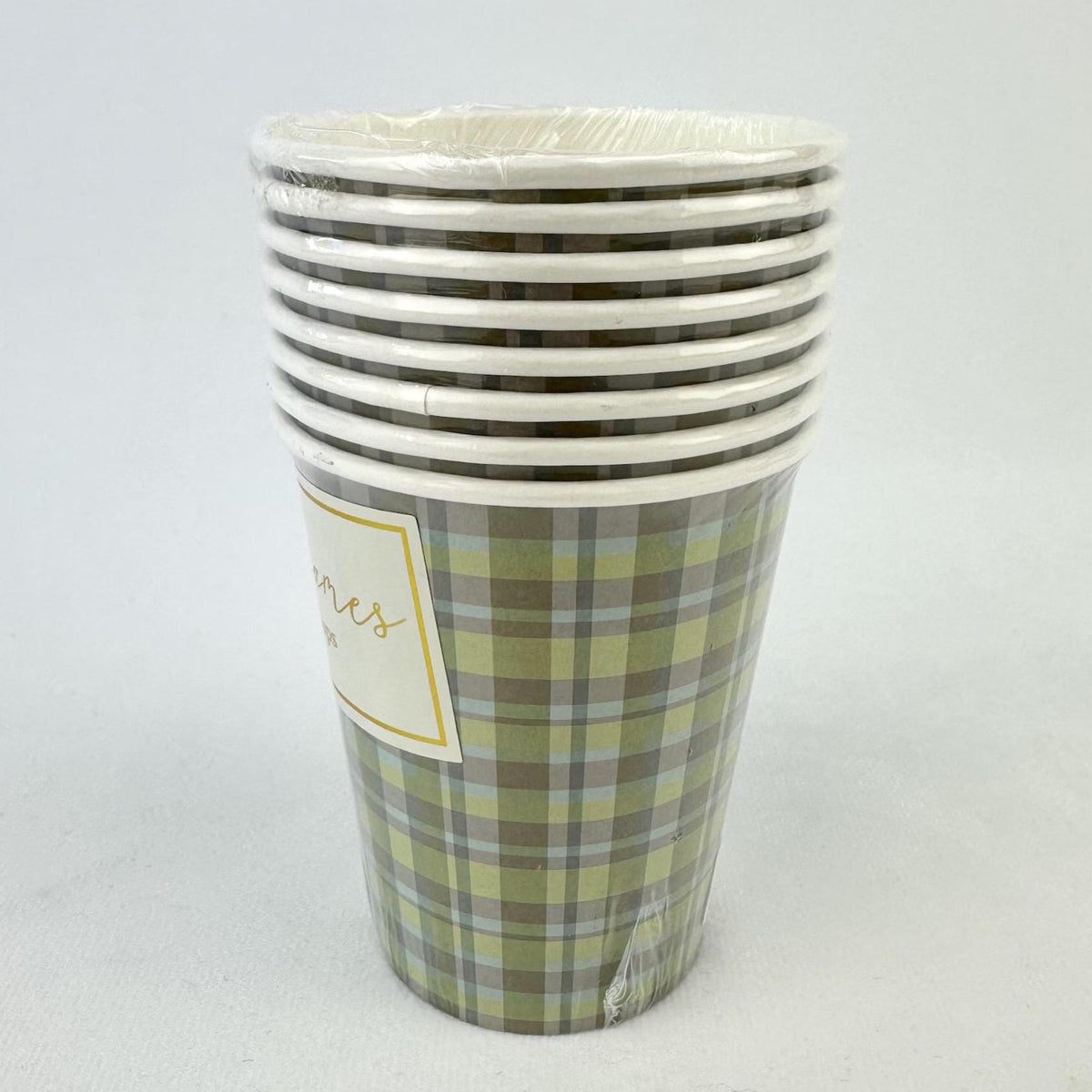 Green Plaid Paper Cups 9oz 8ct - Stesha Party