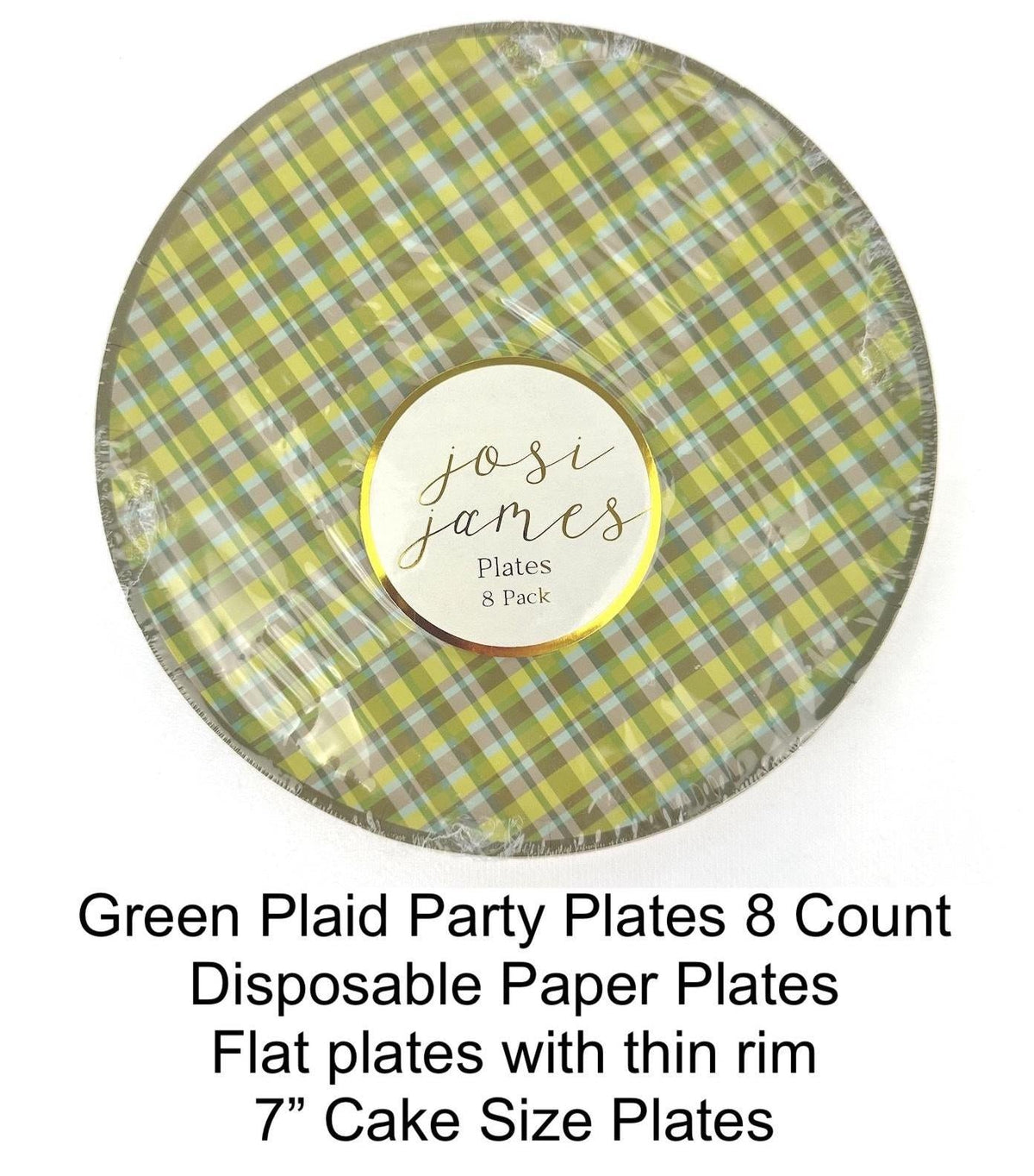 Green Plaid Paper Dessert Plates 8ct - Stesha Party